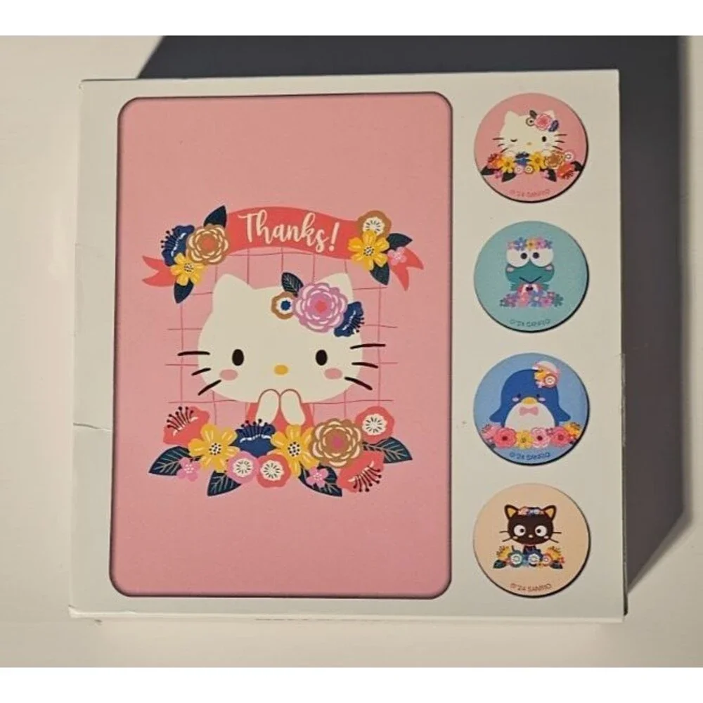 NEW Hello Kitty Note Card Set 12 Thank you Note Cards (Blank inside) Pink/Flora